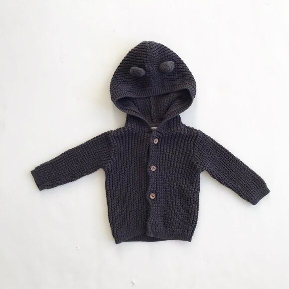 Carters gray bear ear hooded cardigan EUC 3m & 6m - Picture 1 of 4